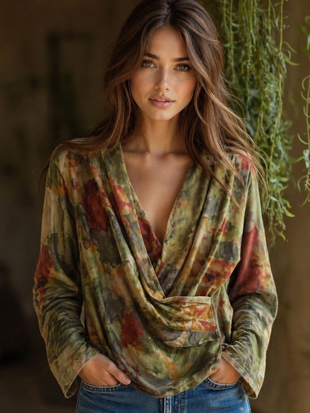 Vintage Liptons crossover blouse, floral print, tagged as L but would fit M